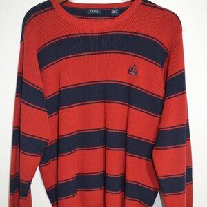 IZOD Men’s Sweater Large  Blue & Red Striped Vintage Casual